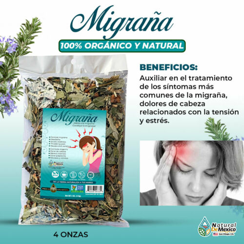 Migraña Herbal/Tea 4 Oz-113gr. For Migraine And Headache Migraña y sus Síntomas