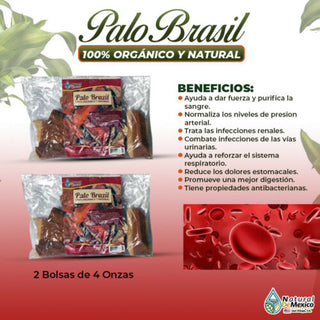 Palo Brazil Palo Brasil tea purifica la sangre naturalmente 8 oz(2 de 4oz)-227g.