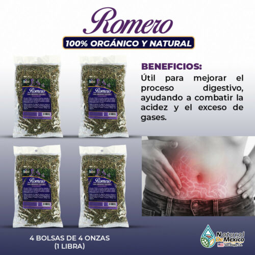 Romero Rosemary Herbs Tea mejora el proceso digestivo 1 Libra (4 de 4 oz)-453g.