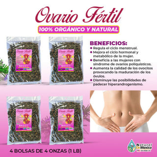 Ovario Fertil Tea 1 Lb-226gr. (4 de 4oz)Dolor de Cintura, Hemorragia Esterilidad
