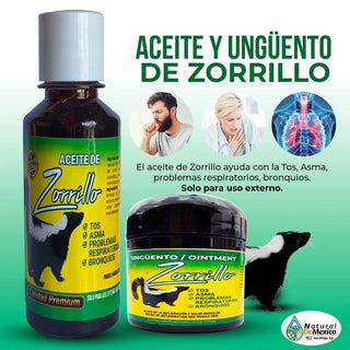 Aceite y Unguento de Zorrillo COMBO, Respiratory and Lung Support, From Mexico